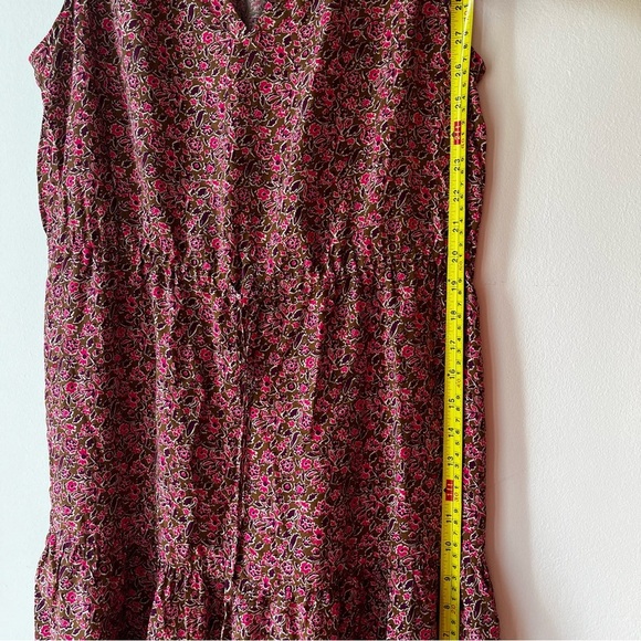 GAP Sleeveless Floral Midi Dress Medium Brown Boho Cottagecore Ruffle Tie Waist - Picture 11 of 15